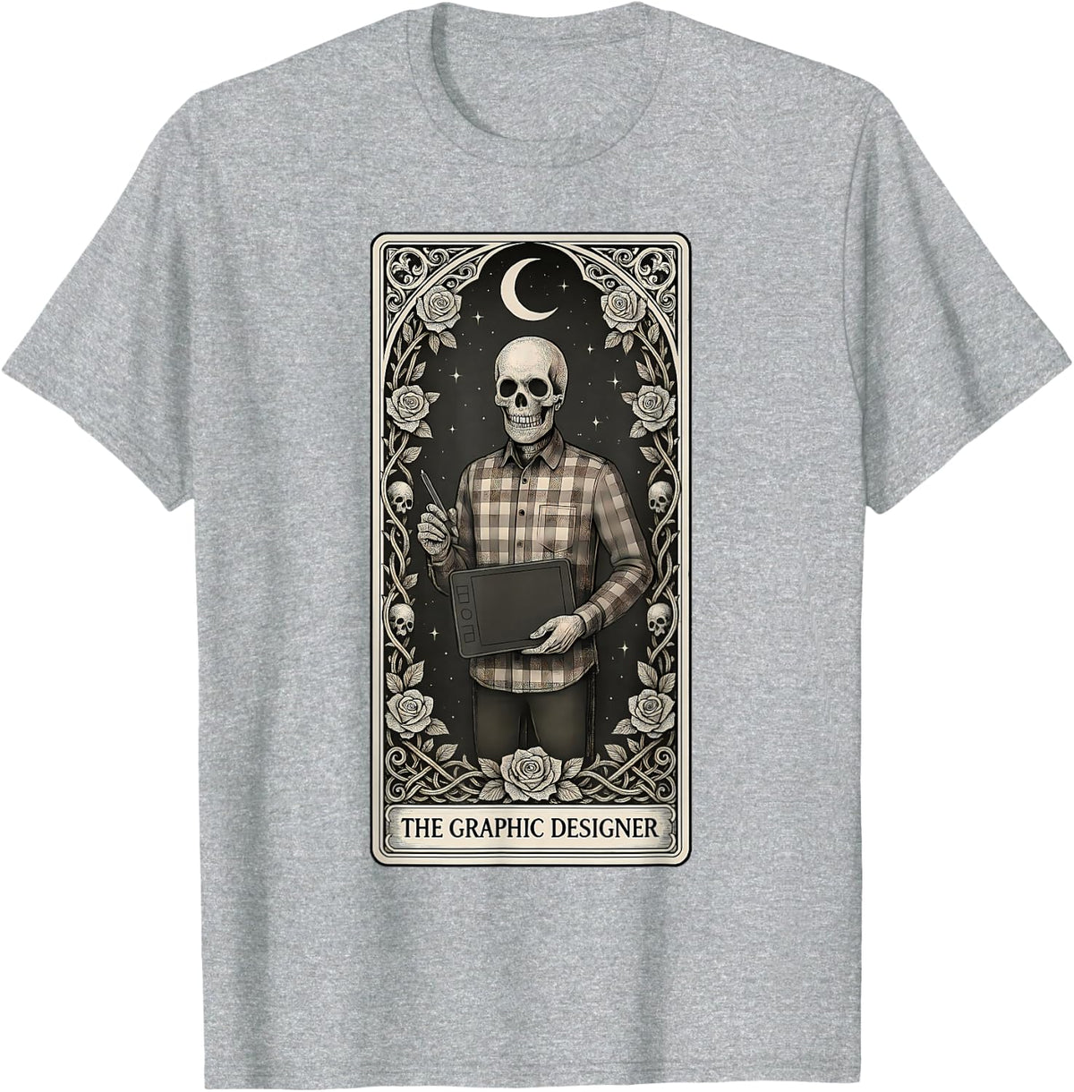 The Graphic Designer Skeleton Tarot Card T-Shirt - Heather Grey