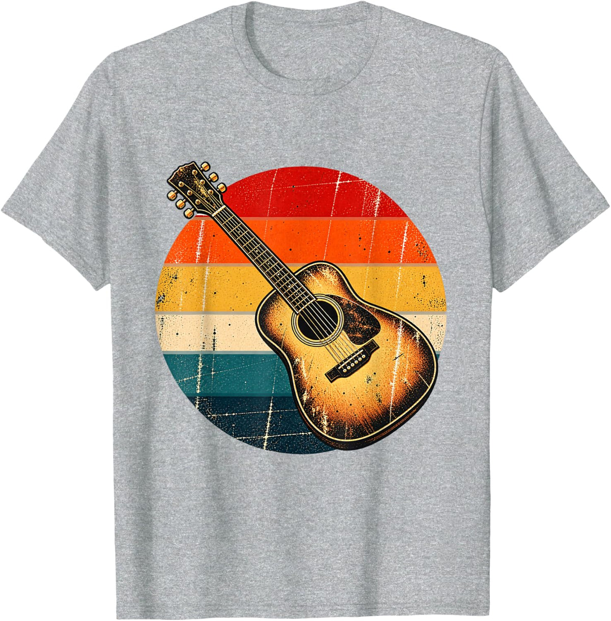 Vintage Acoustic Guitar Retro Sunset Guitar Player Music T-Shirt - Heather Grey
