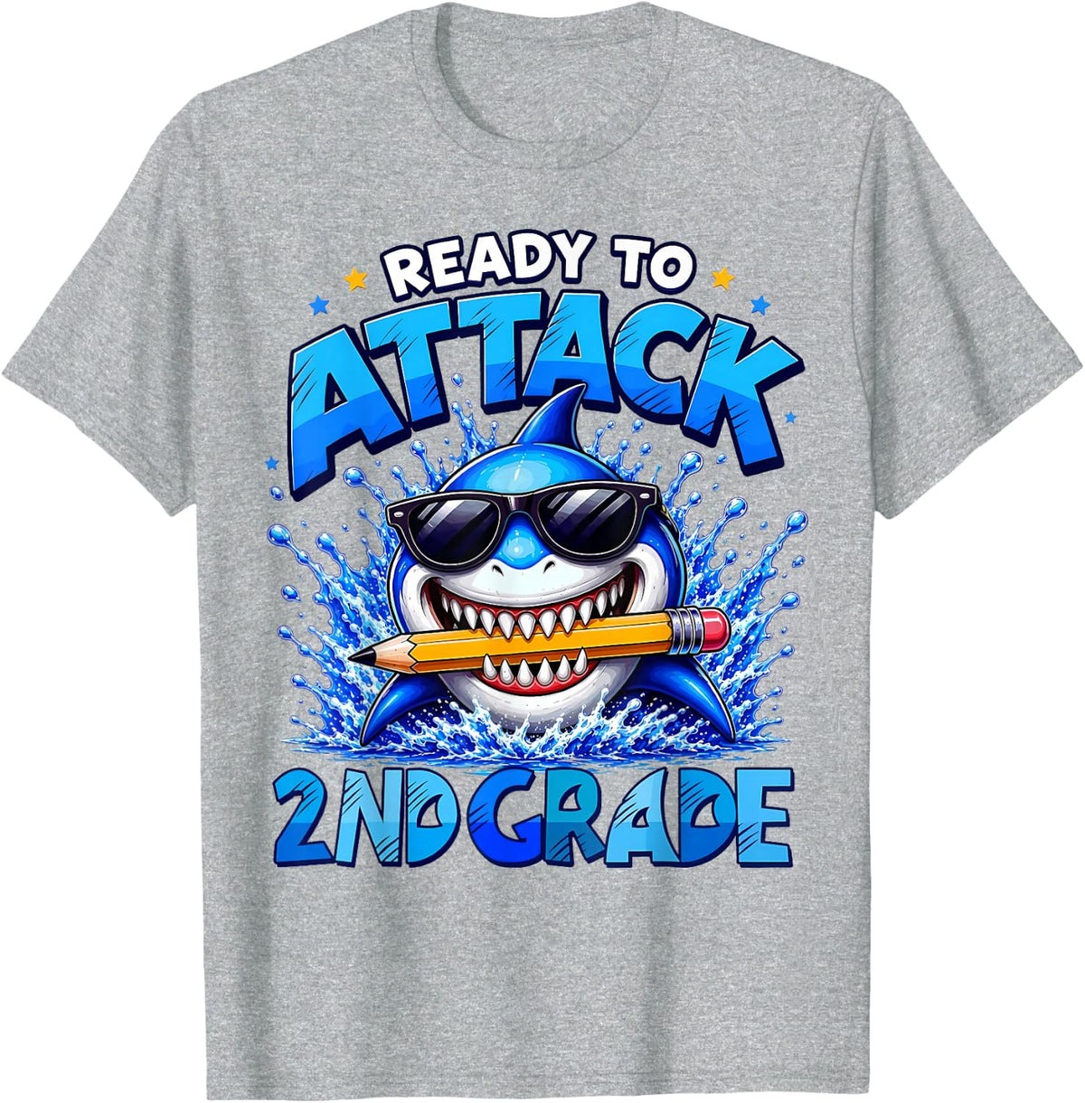 Ready to Attack 2nd Grade Shark First Day of School Boys T-Shirt - Heather Grey