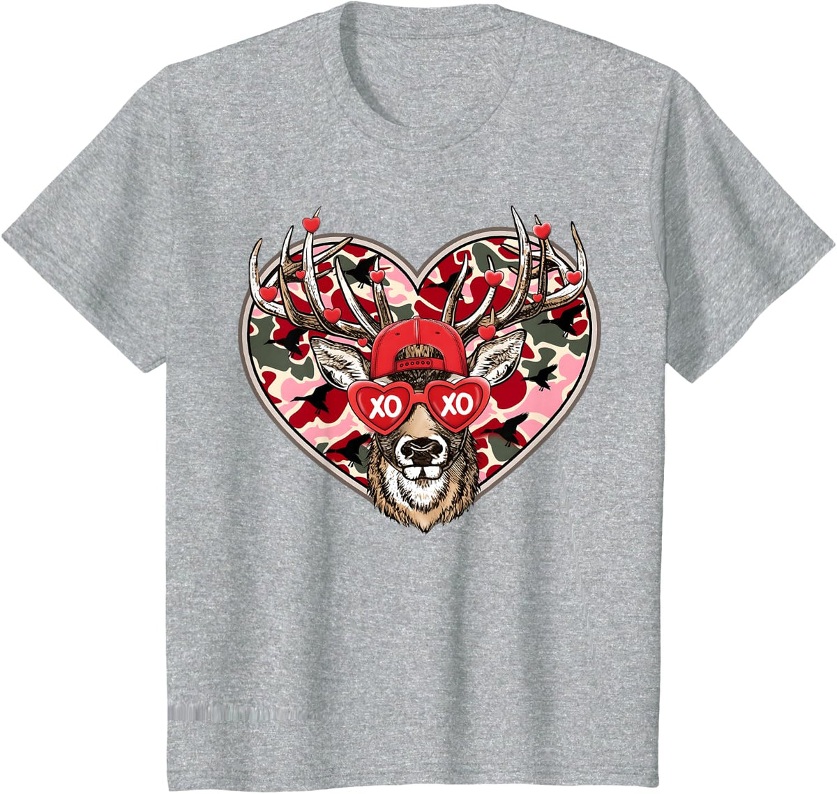 Valentine XOXO Funny Deer Hunting Buck Men Women Kid T-Shirt - Heather Grey
