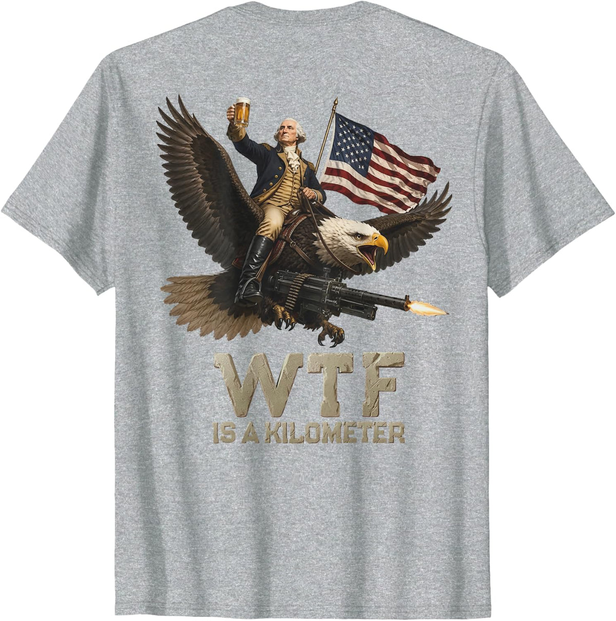 (ON Back) 4th of July WTF is Kilometer Vintage USA Patriotic T-Shirt - Heather Grey